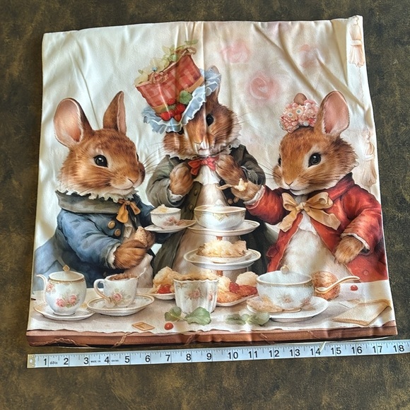 NWT Beatrix Potter Peter Rabbit inspired tea time throw pillow cover nursery OS - Picture 3 of 13
